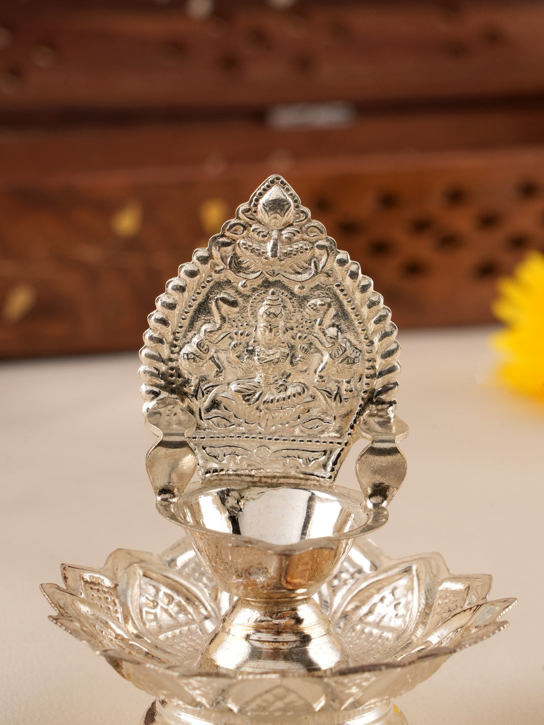 Lotus Base Gajalakshmi Silver Vilakku