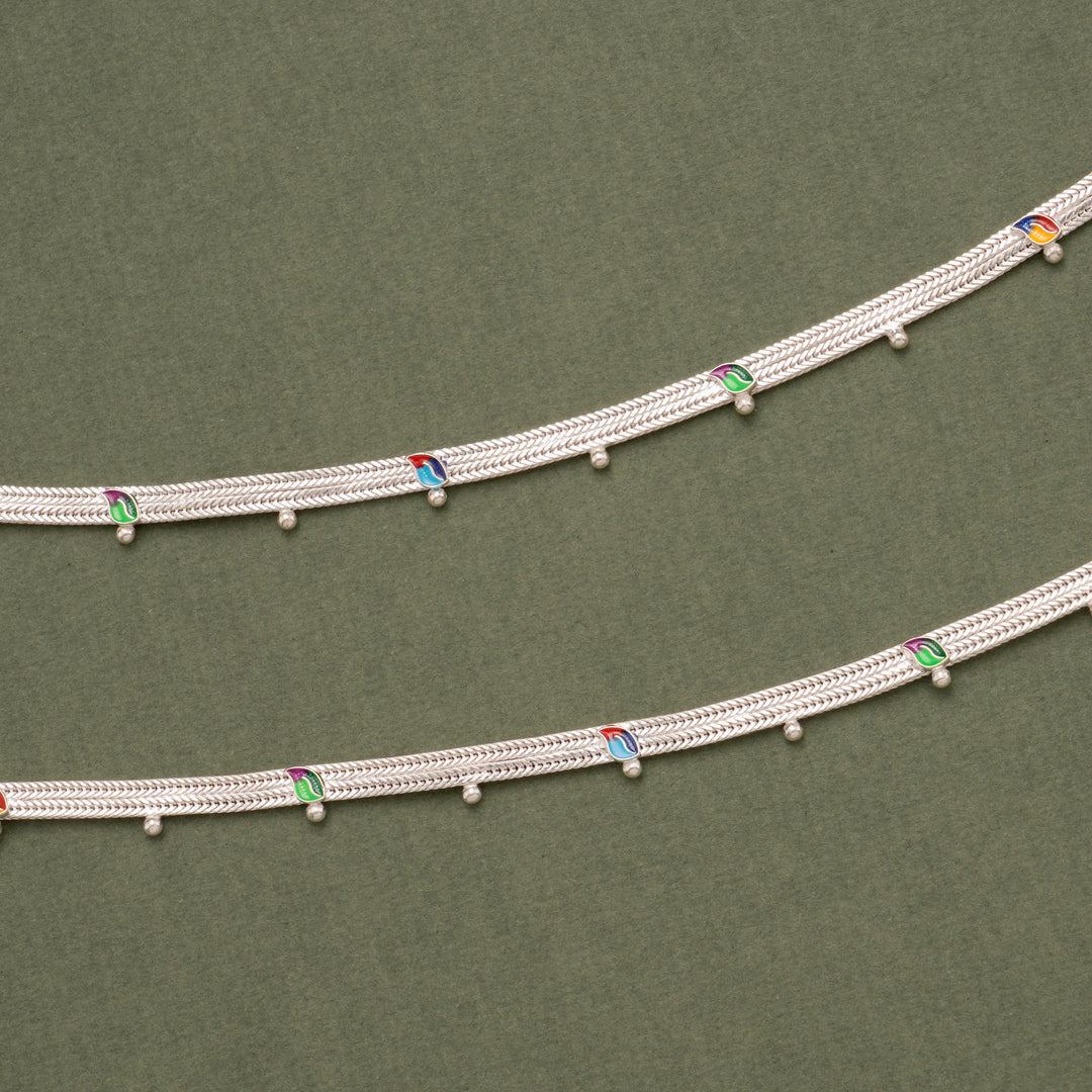 Multicolor Leaf Charm Silver Anklet