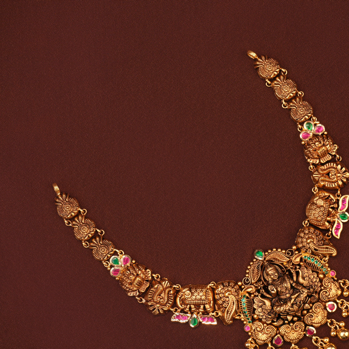 Traditional Gold Antique Lakshmi with Peacock Necklace