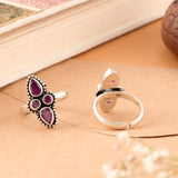 Antique Leaf Ruby Silver Toe Ring