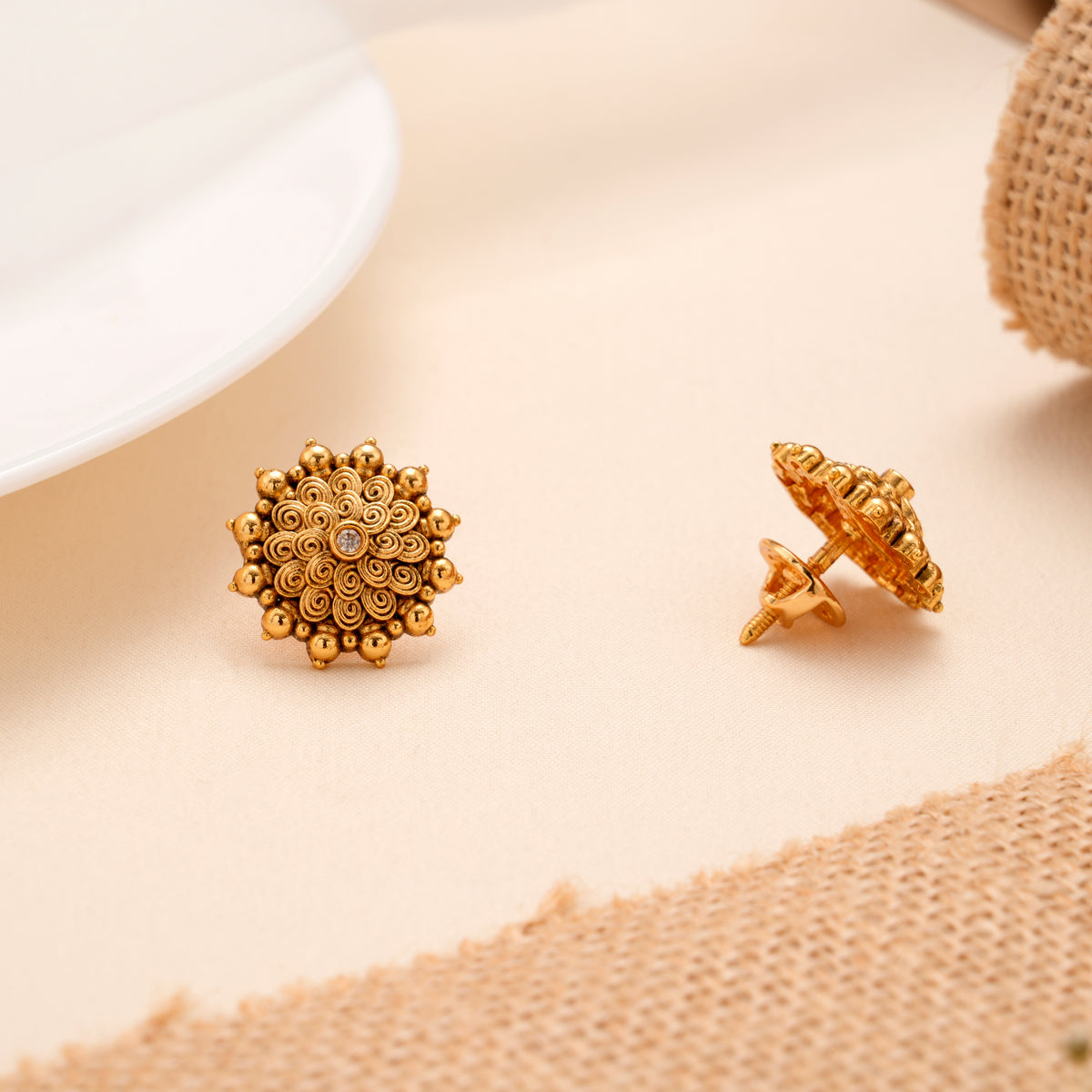 Golden Oxidised Antique Vintage Floral Stud