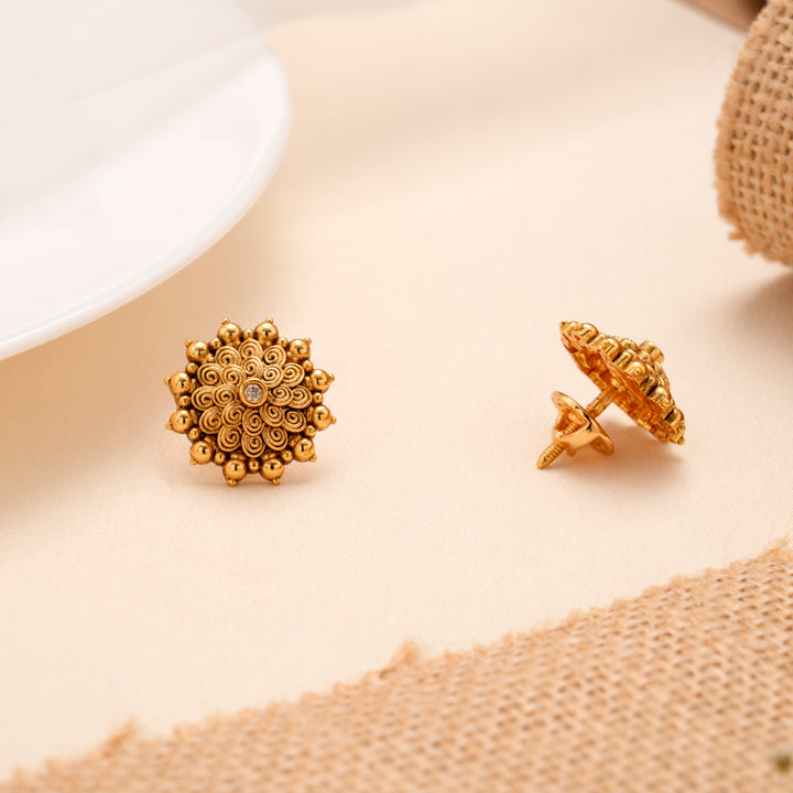 Golden Oxidised Antique Vintage Floral Stud