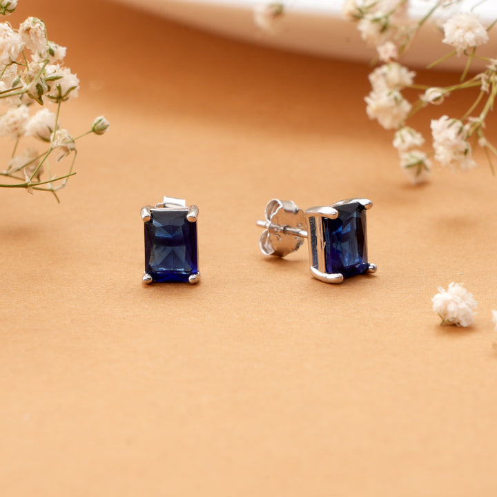 Halo Blue Sapphire Silver Stud