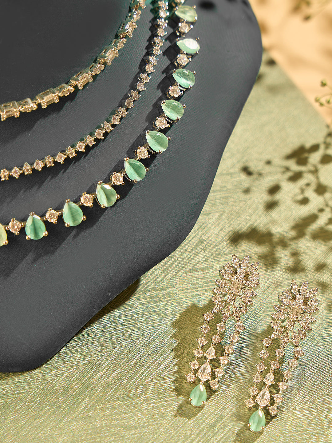 Green Cubic Crystal Necklace Set