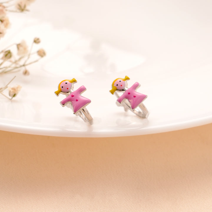 Silver Pink Girl Kids Earrings