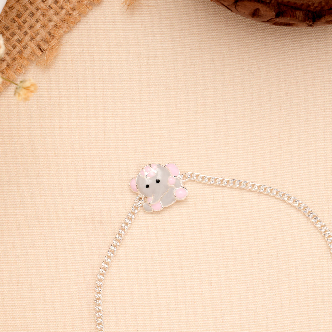 Cute Pink Elephant Enamel Baby Silver Bracelet