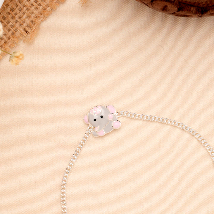 Cute Pink Elephant Enamel Baby Silver Bracelet
