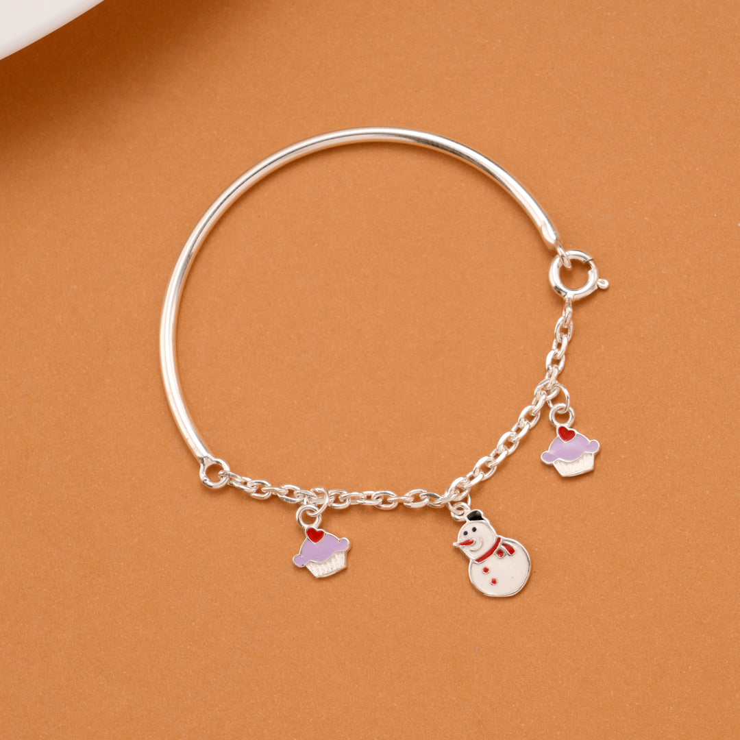 Snowman Enamel Silver Baby Bangle