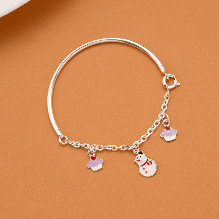 Snowman Enamel Silver Baby Bangle