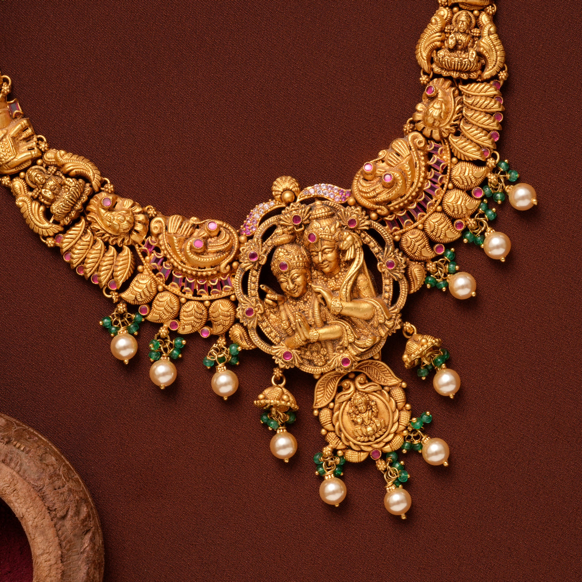 Ram Seetha Nagas Pearl Drops Gold Necklace