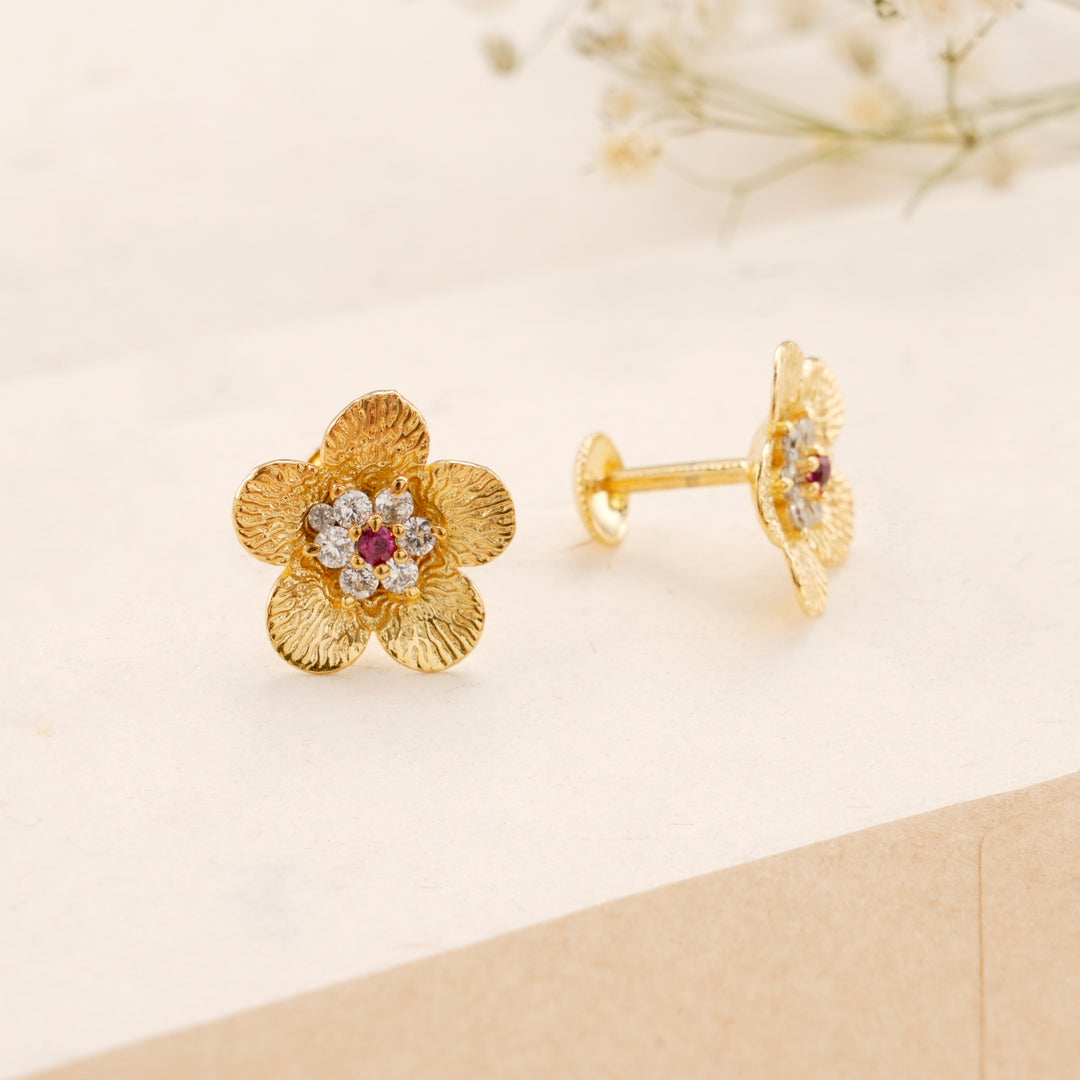Blossom Floral White Stone Golden Earring