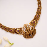 Regal Ruby Antique Lotus Lakshmi Golden Necklace