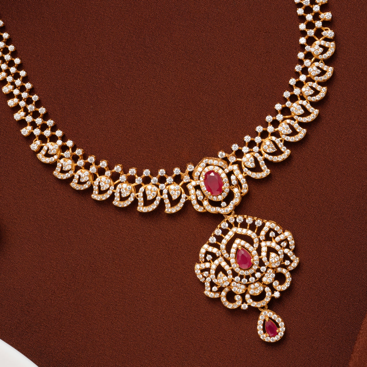 Blossom Ruby Pendant Swarovski Gold Necklace