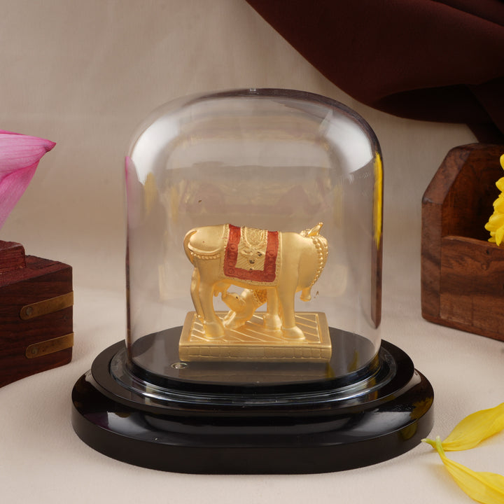 Kamdhenu Cow with Calf Golden Idol