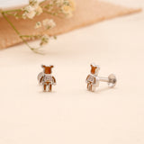 Brown Teddy Robot Enamel Silver Stud