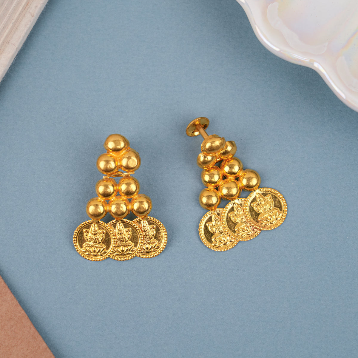 Heritage Beads Lakshmi Coin Drops Gold Earring