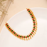 Emerald Blossom Leaf with Golden Balls Necklace Set