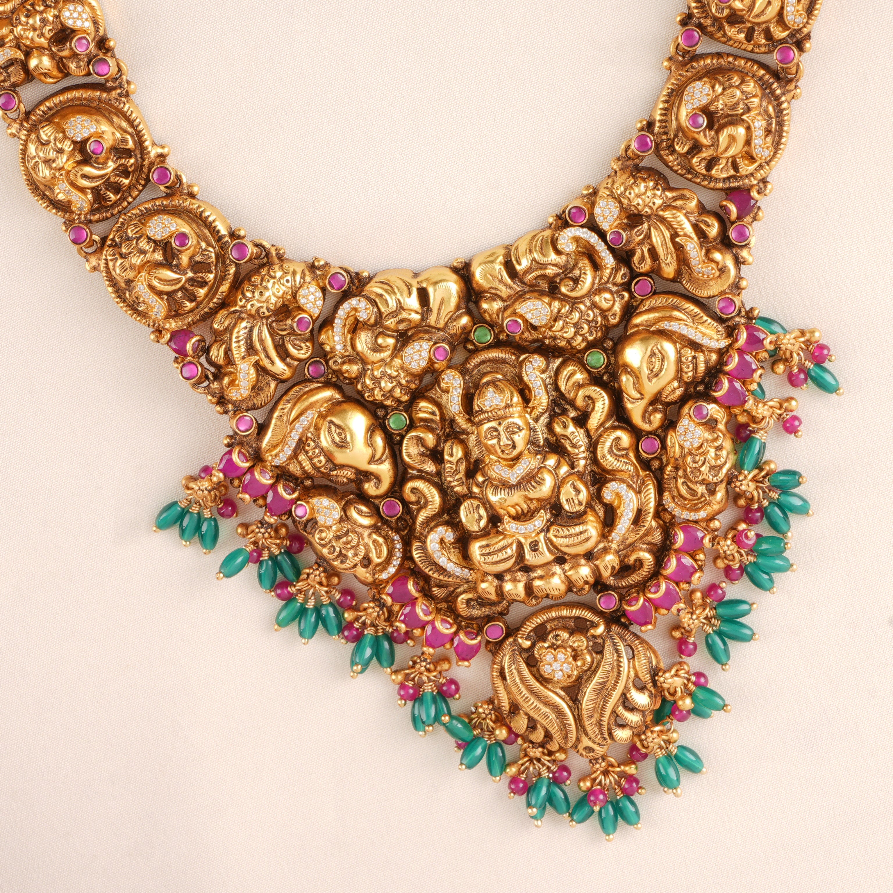 Green and Pink Beads Lakshmi Haram - Sri Anu Jewellers.