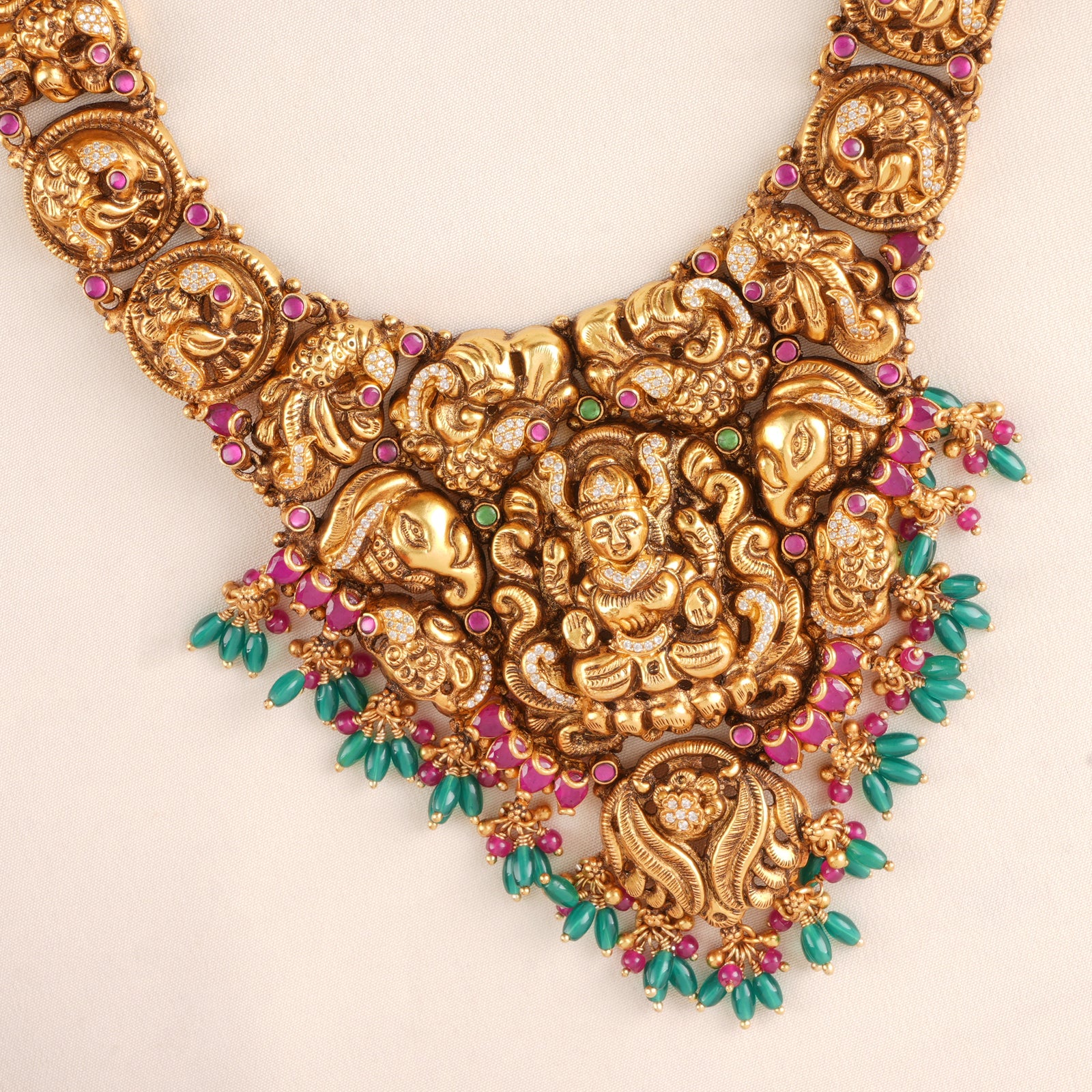 Green and Pink Beads Lakshmi Haram