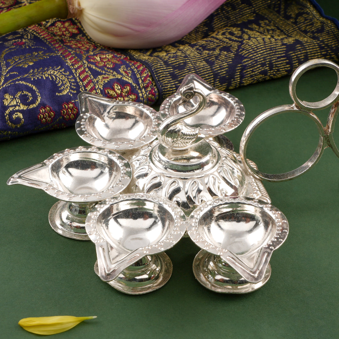 Peacock Design Silver Aarti Lamp