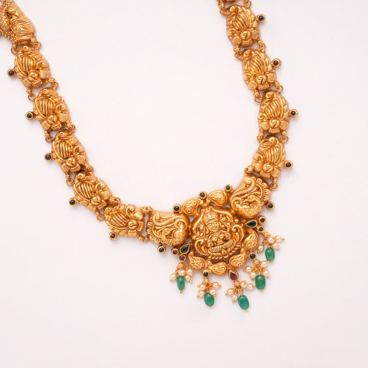Nagas Lakshmi Devi with Green Drops Golden Haram
