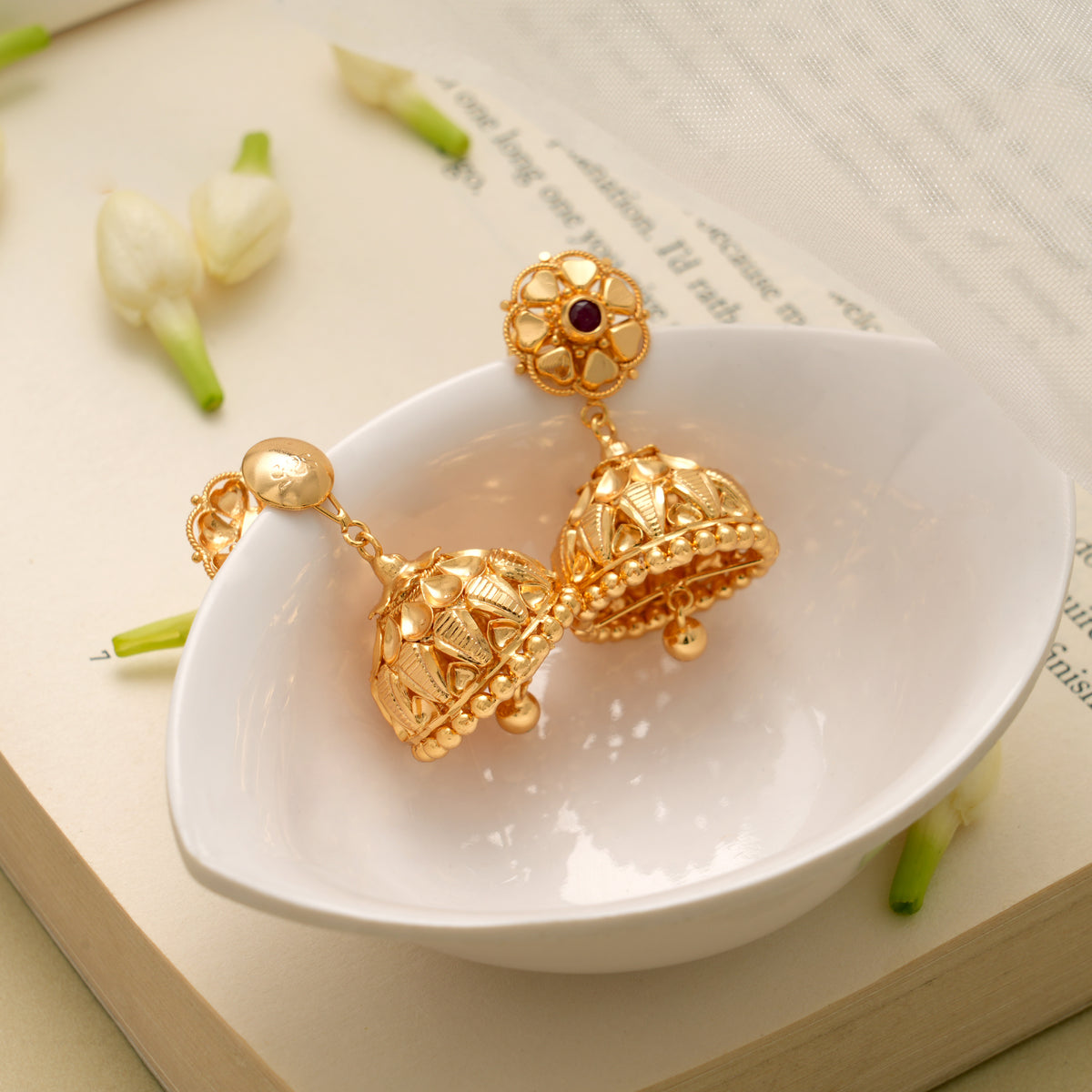 Classic Flower Design Golden Jhumkas