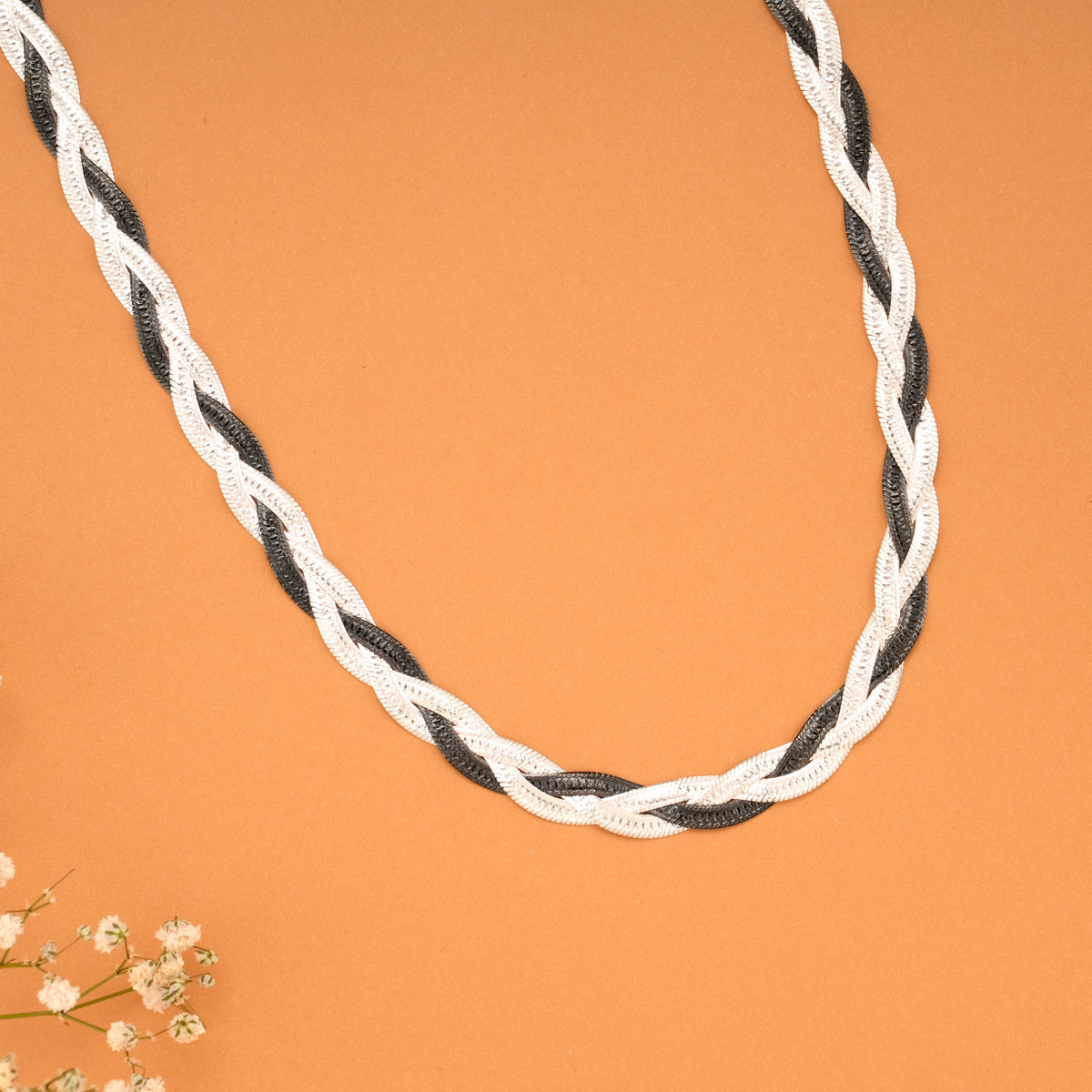 Dual Tone Black Silver Braided Chain