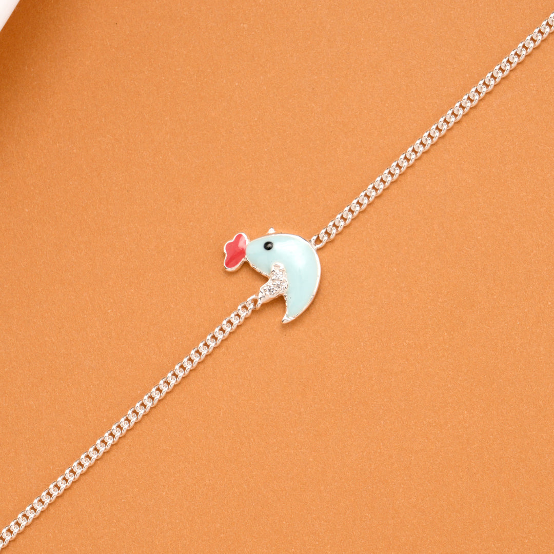 Blue Bird Charm Enamel Silver Baby Bracelet