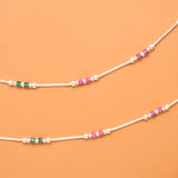 Green & Pink Bead Silver Anklet
