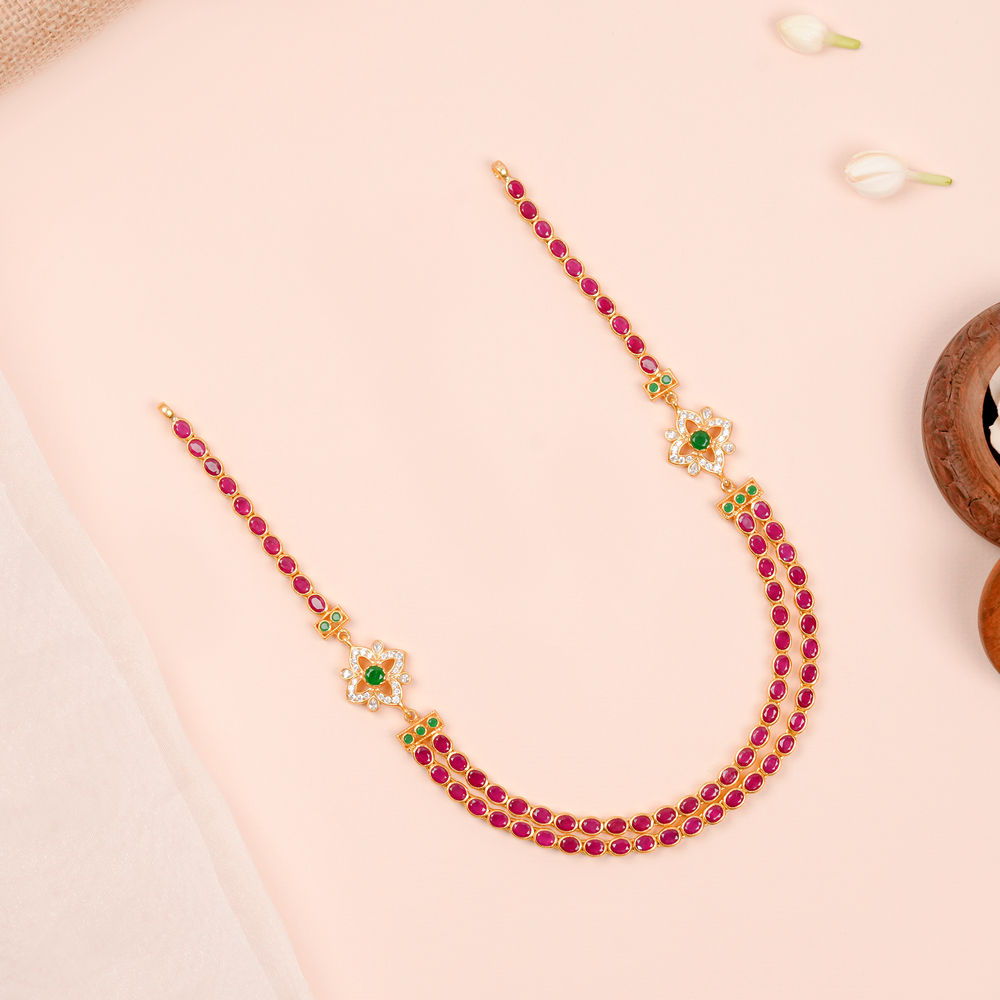 Ruby Red Two-Layer Floral Medallion Necklace