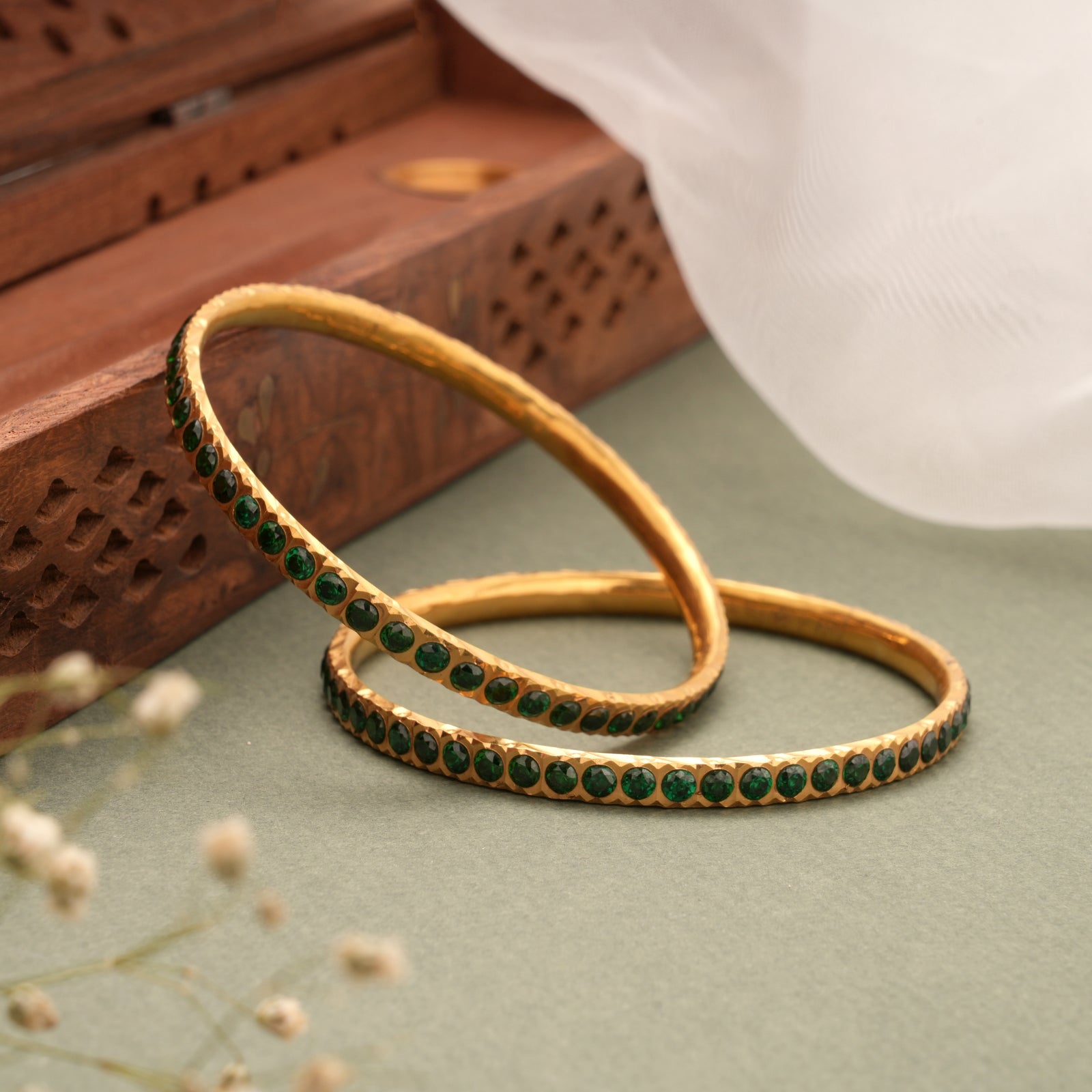 Ethnic Emerald Stone Gold Bangles
