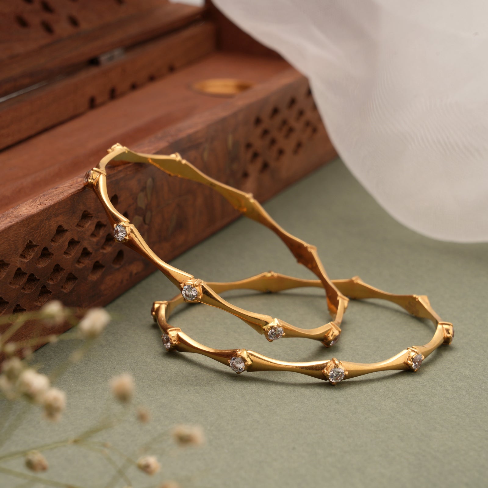 Chic Geometric with Stone Gold Bangles for Women