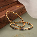Ethnic Floral Color Oval Stone Gold Bangle