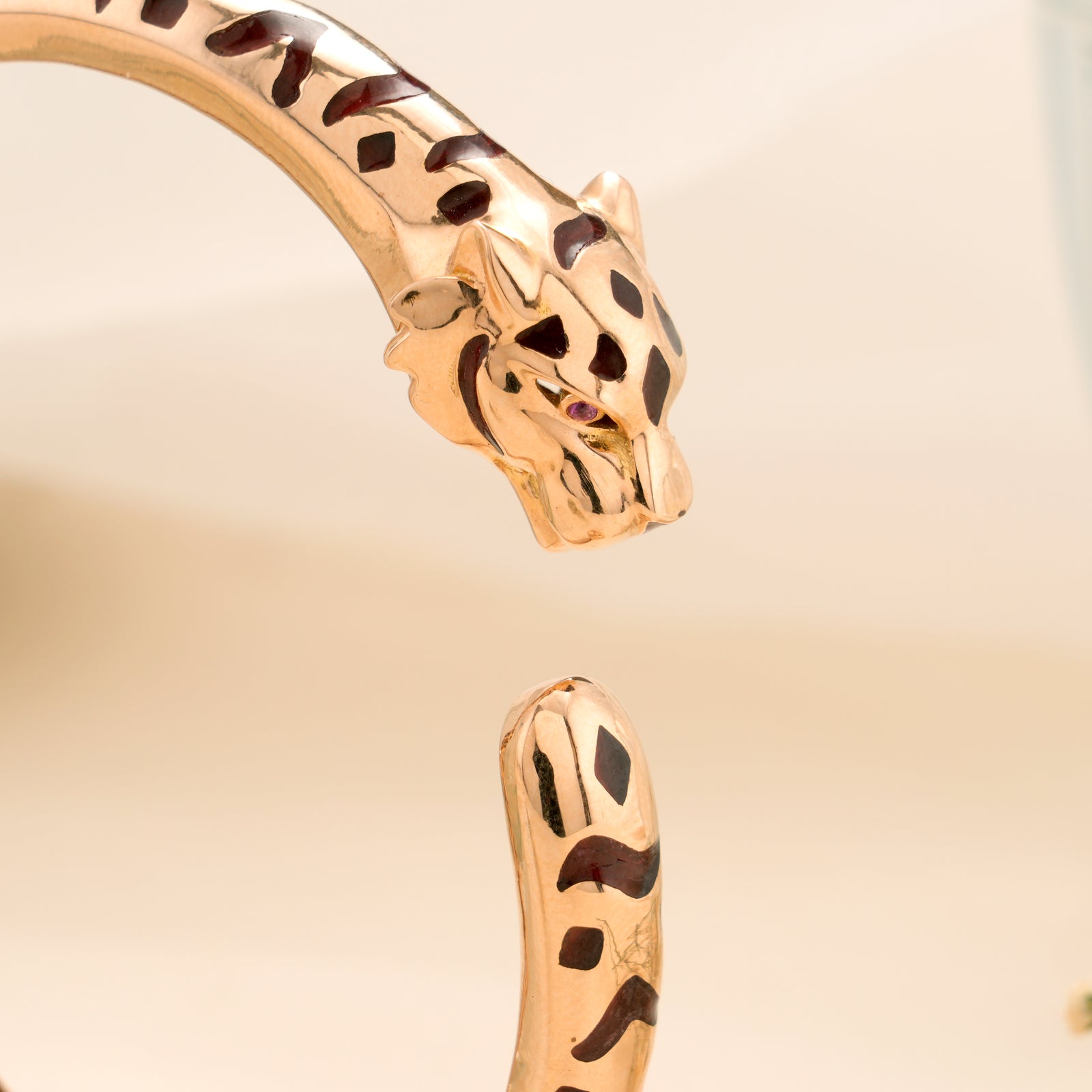 Geometric Panther Head Open Cuff Gold Kada