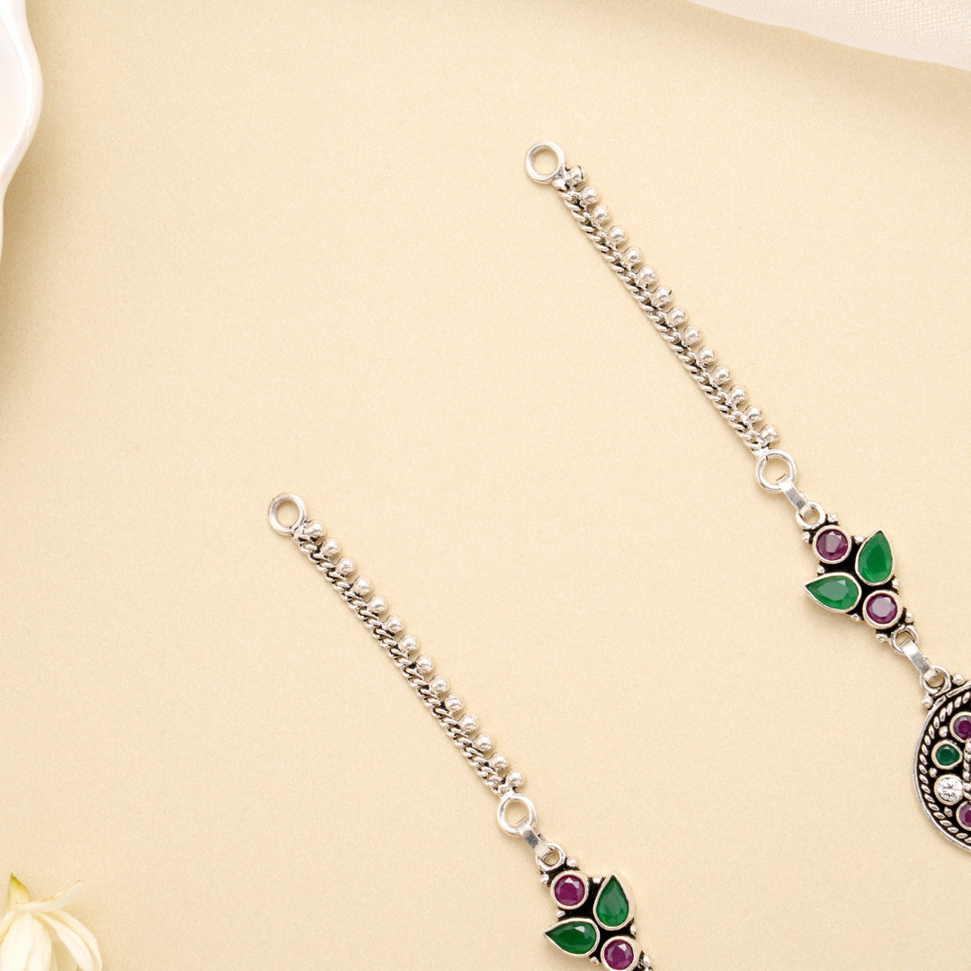 Ruby Emerald Medallion Antique Silver Anklet