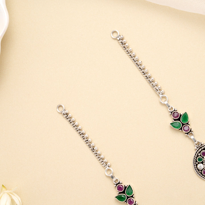 Ruby Emerald Medallion Antique Silver Anklet