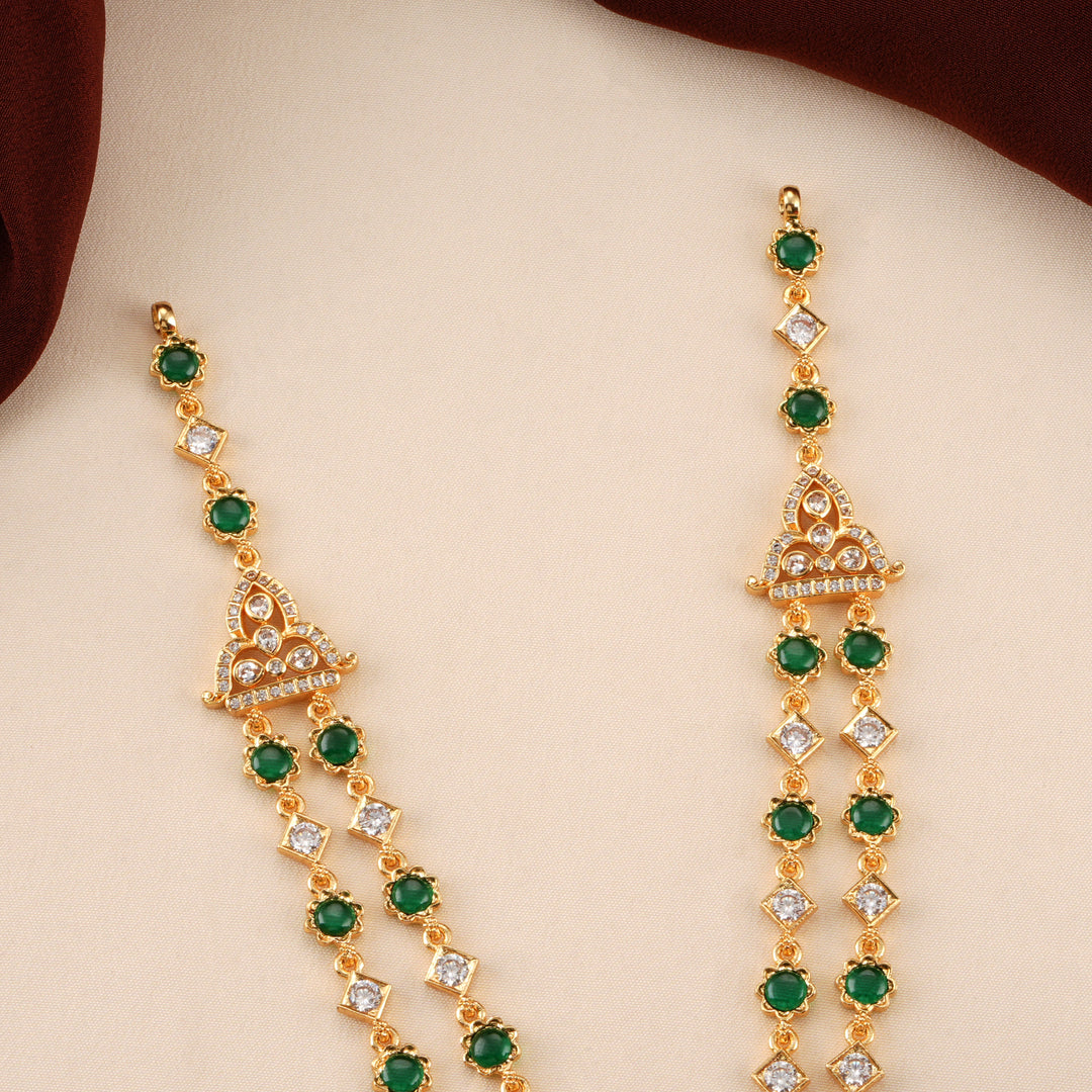 Lakshmi Pendant with Emerald Beads Necklace