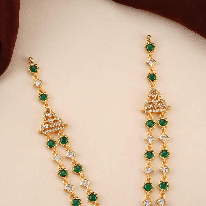 Lakshmi Pendant with Emerald Beads Necklace