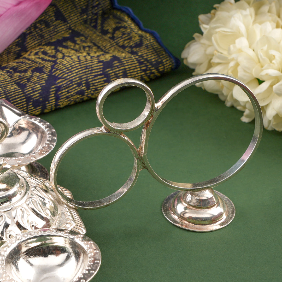 Peacock Design Silver Aarti Lamp