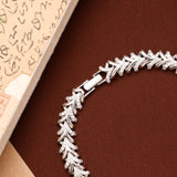 Modern Marquise Cut Leaf Design Silver Bracelet