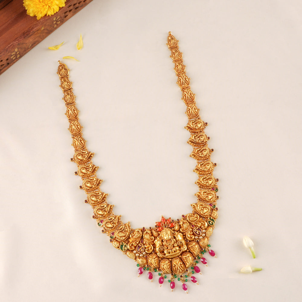 Traditional Lakshmi Ruby Beads Gold Haram