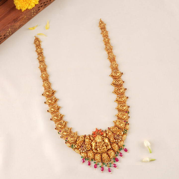 Traditional Lakshmi Ruby Beads Gold Haram