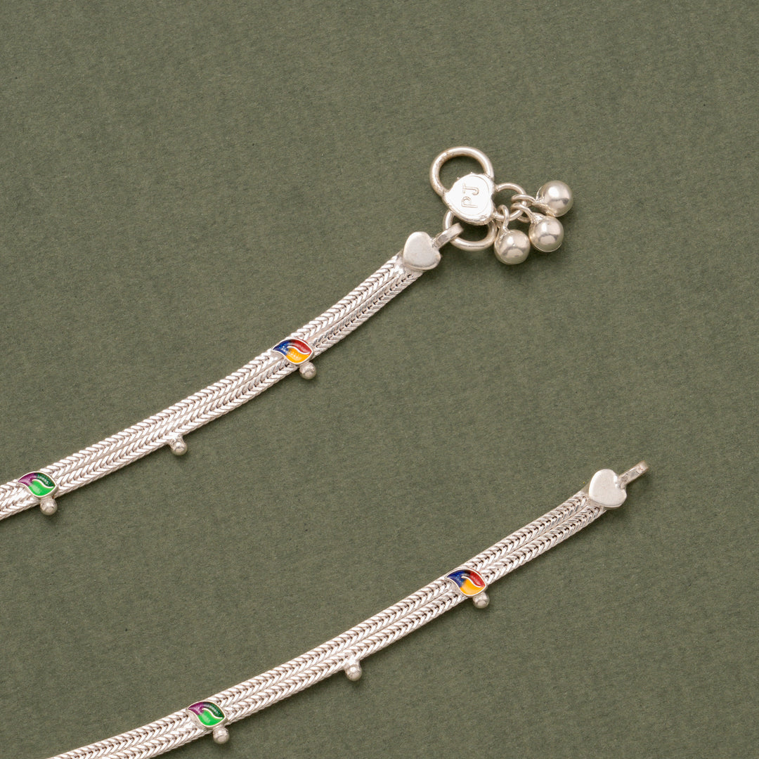 Multicolor Leaf Charm Silver Anklet
