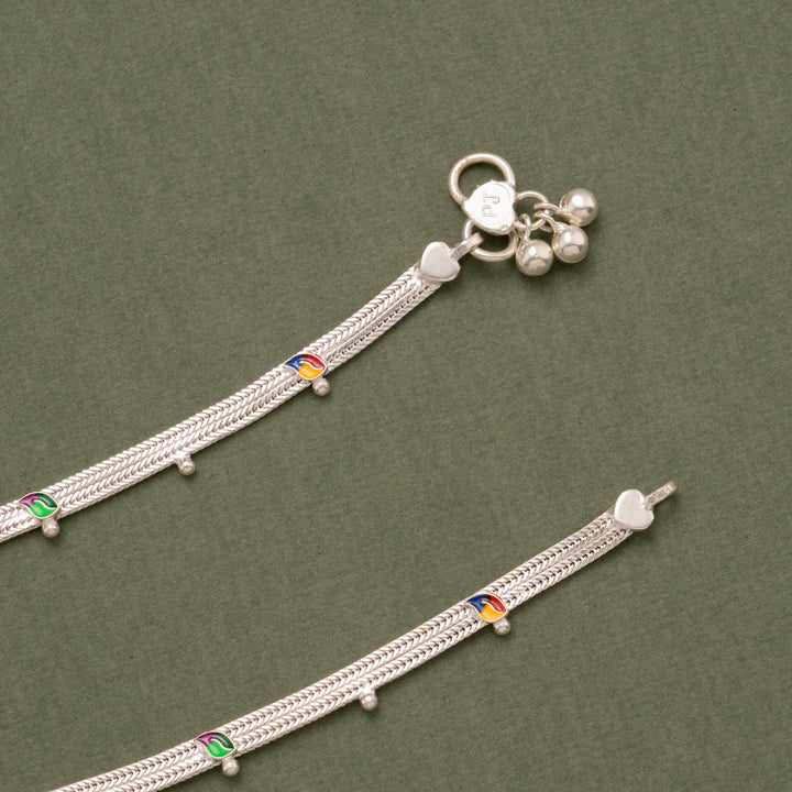 Multicolor Leaf Charm Silver Anklet
