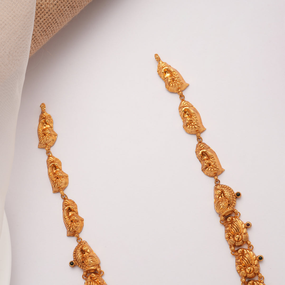 Nagas Lakshmi Devi with Green Drops Golden Haram