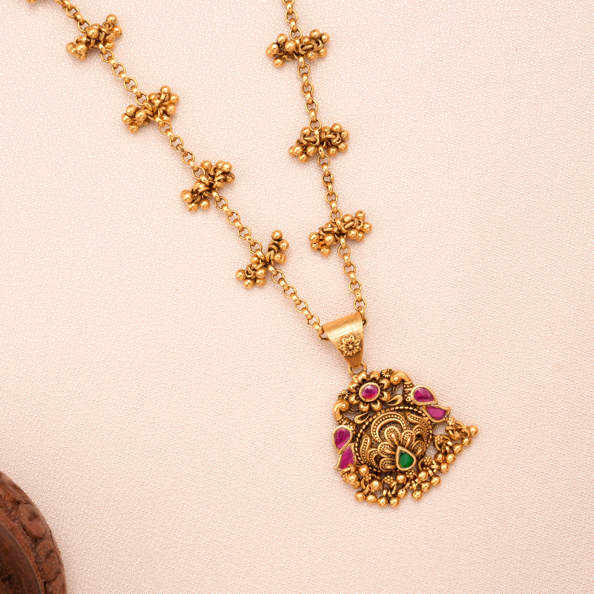 Traditional Dual Peacock Golden Pendant Necklace Set