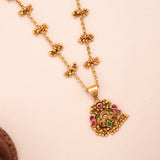 Traditional Dual Peacock Golden Pendant Necklace Set