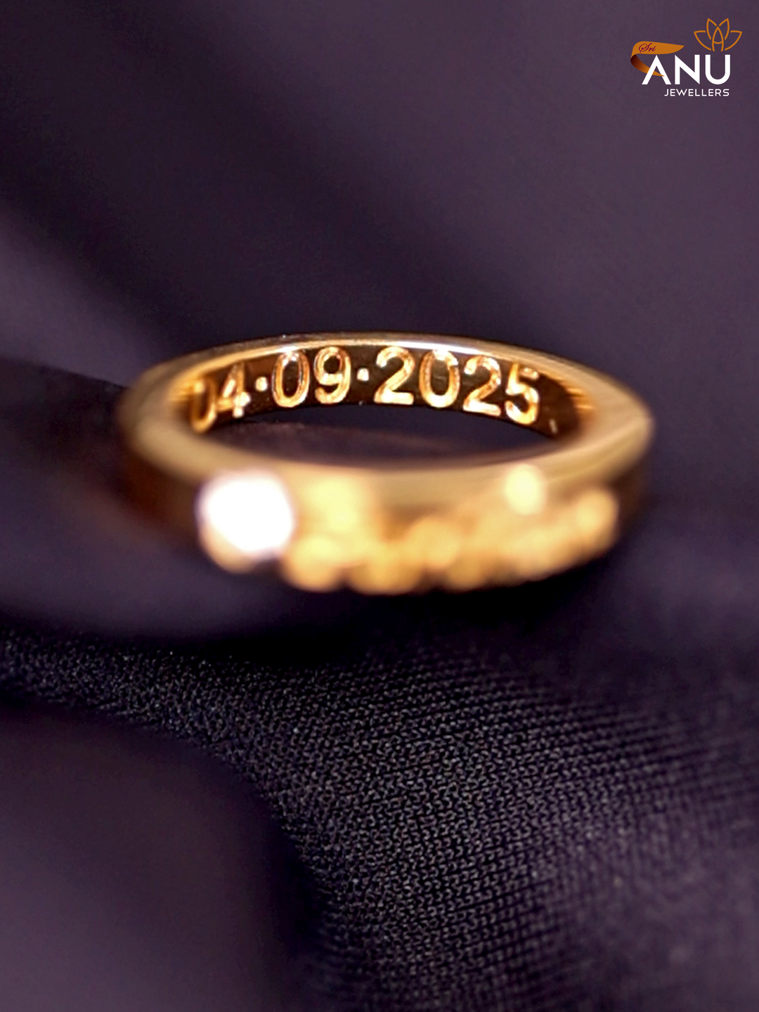 Name Engraved with single Stone Gold Ring