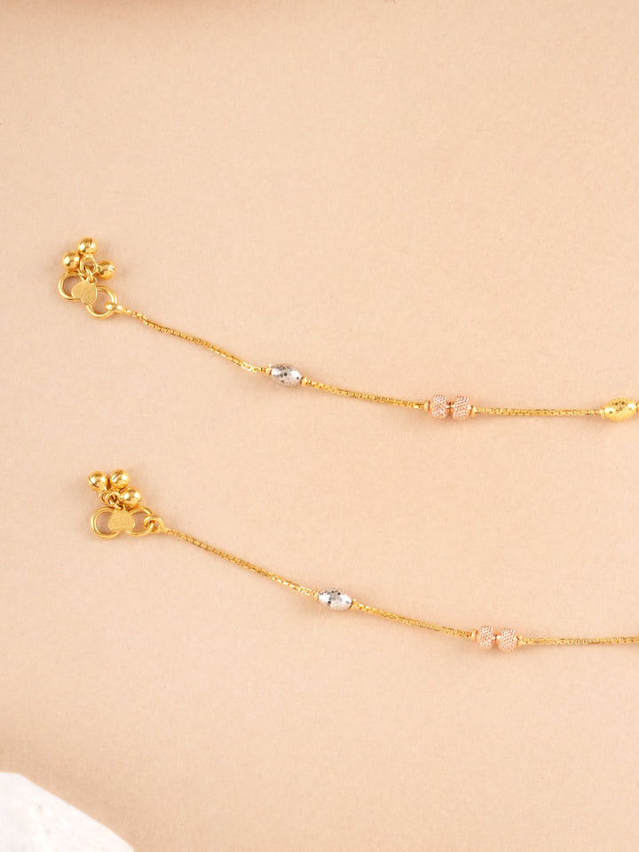 Fancy Triple Tone Ball Gold Anklet