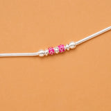 Green & Pink Bead Silver Anklet